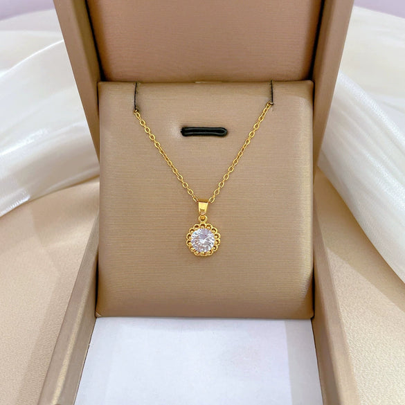 Titanium Steel Microinlaid Diamond Geometric Cartoon Style Necklace