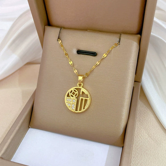 Titanium Steel Microinlaid Diamond Geometric Cartoon Style Necklace