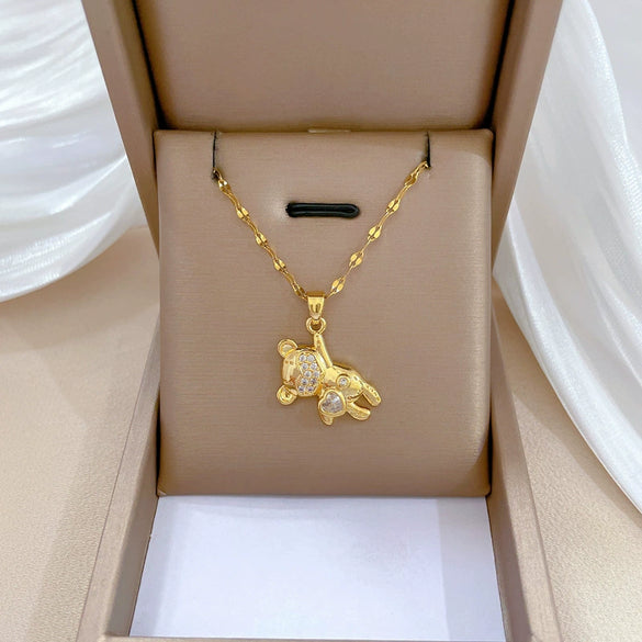 Titanium Steel Microinlaid Diamond Geometric Cartoon Style Necklace