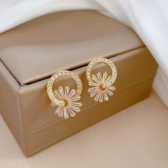 Titanium Steel Microinlaid Flower Jewelry Set With Geometric Design And Electroplating Process For Women