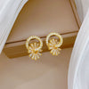 Titanium Steel Microinlaid Flower Jewelry Set With Geometric Design And Electroplating Process For Women