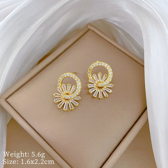 Titanium Steel Microinlaid Flower Jewelry Set With Geometric Design And Electroplating Process For Women