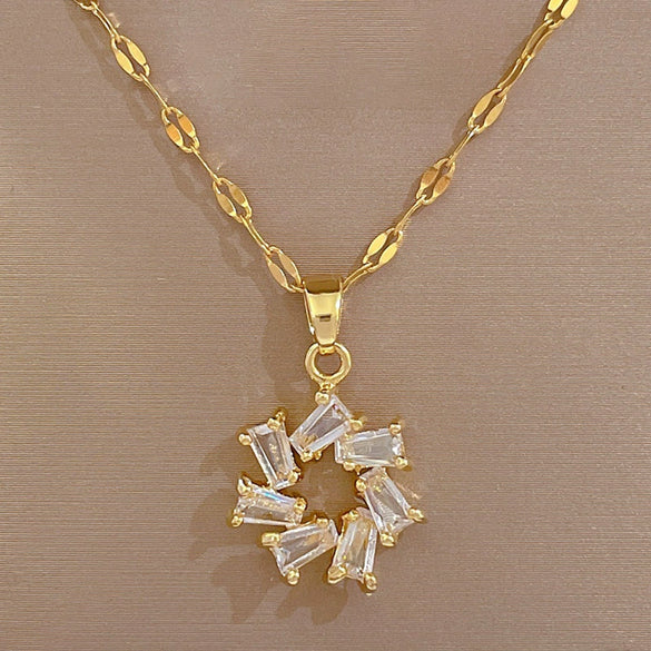 Titanium Steel Microinlaid Jewelry Set With Geometric Pattern And Electroplating For Women