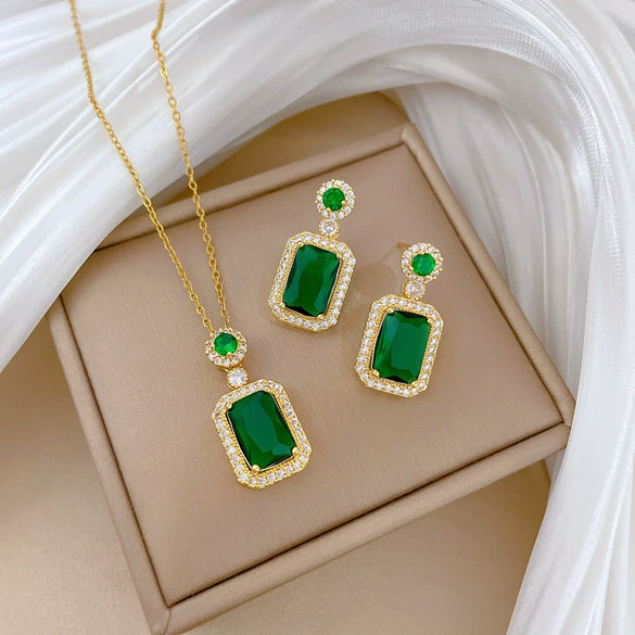 Titanium Steel Microinlaid Jewelry Set With Geometric Pattern And Electroplating Treatment For Women