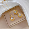 Titanium Steel Microinlaid Love Heart Flower Geometric Style Electroplating Women's Necklace Earrings Set