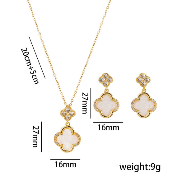 Titanium Steel Microinlaid Lucky Grass Necklace Earrings Set With Vacuum Furnace Electroplating Flower Pattern And Light Luxury Style