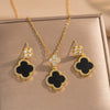 Titanium Steel Microinlaid Lucky Grass Necklace Earrings Set With Vacuum Furnace Electroplating Flower Pattern And Light Luxury Style