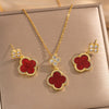 Titanium Steel Microinlaid Lucky Grass Necklace Earrings Set With Vacuum Furnace Electroplating Flower Pattern And Light Luxury Style