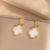 Titanium Steel Microinlaid Lucky Grass Necklace Earrings Set With Vacuum Furnace Electroplating Flower Pattern And Light Luxury Style