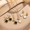 Titanium Steel Microinlaid Lucky Grass Necklace Earrings Set With Vacuum Furnace Electroplating Flower Pattern And Light Luxury Style