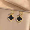 Titanium Steel Microinlaid Lucky Grass Necklace Earrings Set With Vacuum Furnace Electroplating Flower Pattern And Light Luxury Style