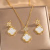 Titanium Steel Microinlaid Lucky Grass Necklace Earrings Set With Vacuum Furnace Electroplating Flower Pattern And Light Luxury Style