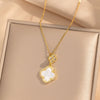 Titanium Steel Microinlaid Lucky Grass Necklace Earrings Set With Vacuum Furnace Electroplating Flower Pattern And Light Luxury Style