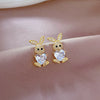 Titanium Steel Microinlaid Rabbit Geometric Style Electroplated Women's Necklace Earrings Set