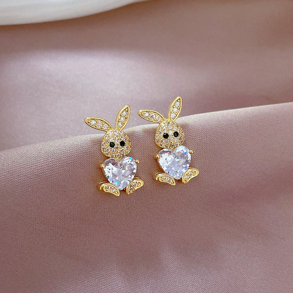 Titanium Steel Microinlaid Rabbit Geometric Style Electroplated Women's Necklace Earrings Set