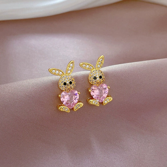 Titanium Steel Microinlaid Rabbit Geometric Style Electroplated Women's Necklace Earrings Set