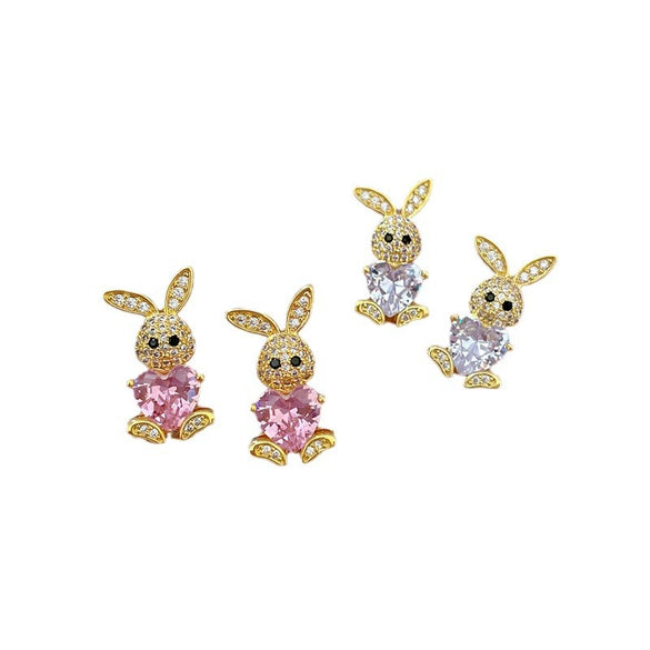 Titanium Steel Microinlaid Rabbit Geometric Style Electroplated Women's Necklace Earrings Set