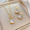 Titanium Steel Microinlaid Rabbit Geometric Style Electroplated Women's Necklace Earrings Set