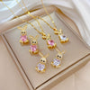 Titanium Steel Microinlaid Rabbit Geometric Style Electroplated Women's Necklace Earrings Set
