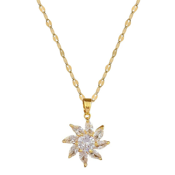 Titanium Steel Microinlaid Rotating Flower Geometric Light Luxury Women's Necklace Earrings Set With Electroplating