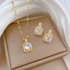 Titanium Steel Microinlaid Square Geometric Light Luxury Women's Necklace Earrings Set With Electroplating