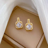 Titanium Steel Microinlaid Square Geometric Light Luxury Women's Necklace Earrings Set With Electroplating