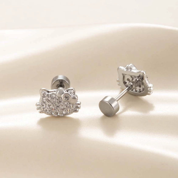 Titanium Steel Microinlaid Zircon Cat Head Women's Ear Nail