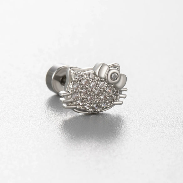 Titanium Steel Microinlaid Zircon Cat Head Women's Ear Nail