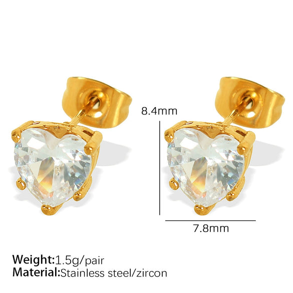 316L Stainless Steel Microinlaid Zircon Love Peach Heart Pendant Necklace And Earrings With Electroplating For Women