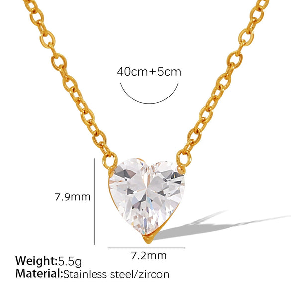 316L Stainless Steel Microinlaid Zircon Love Peach Heart Pendant Necklace And Earrings With Electroplating For Women