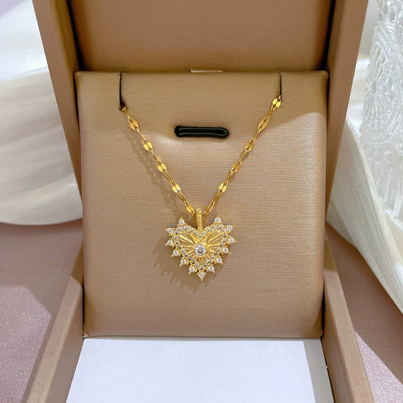 Titanium Steel Microinlaid Zircon Necklace Women's Geometric Style