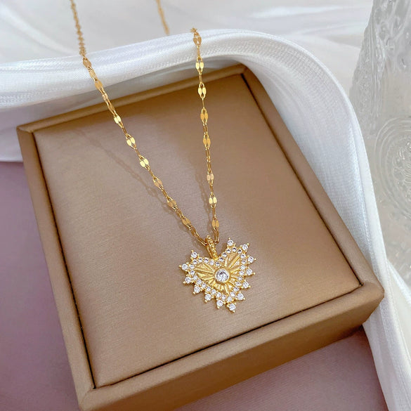 Titanium Steel Microinlaid Zircon Necklace Women's Geometric Style