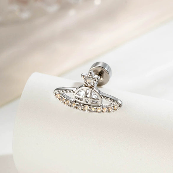 Titanium Steel Micropaved Zircon Saturn Cartilage Piercing Ear Bone Nail For Women Fashion Design
