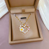 Titanium Steel Minimalist Geometric Heart Flower Necklace Gold Plated Copper Pendant Set With Diamonds