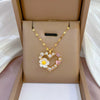 Titanium Steel Minimalist Geometric Heart Flower Necklace Gold Plated Copper Pendant Set With Diamonds
