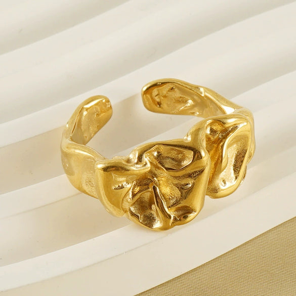316L Stainless Steel Minimalist Irregular Lava Open Ring Geometric Style Electroplated Unisex
