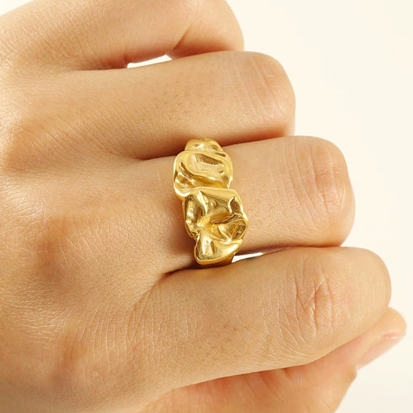316L Stainless Steel Minimalist Irregular Lava Open Ring Geometric Style Electroplated Unisex