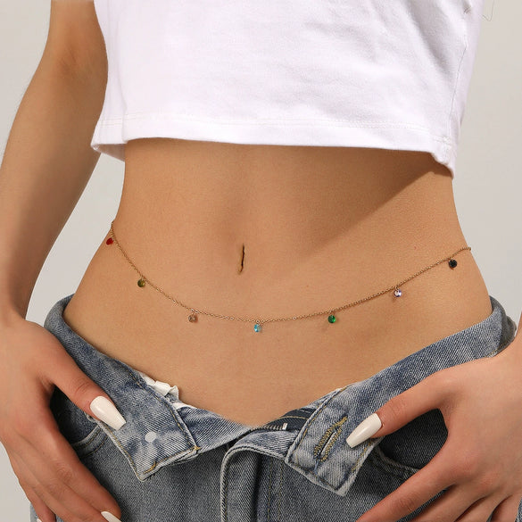 Titanium Steel Minimalist Sweet Style Singlelayer Blade Waist Body Chain For Female