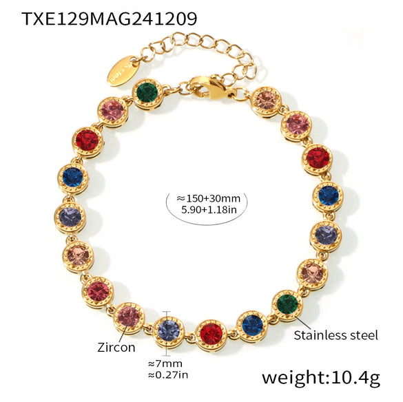 316L Stainless Steel Mixed Color 3A Zircon Bracelet And Necklace Jewelry Set With Pvd Vacuum Plating