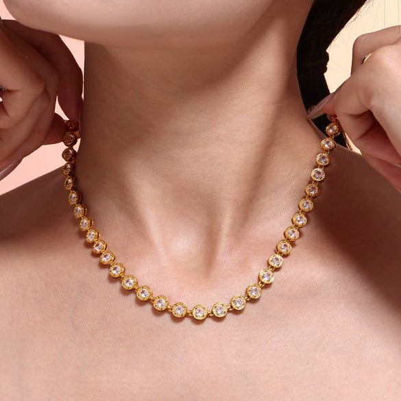 316L Stainless Steel Mixed Color 3A Zircon Bracelet And Necklace Jewelry Set With Pvd Vacuum Plating
