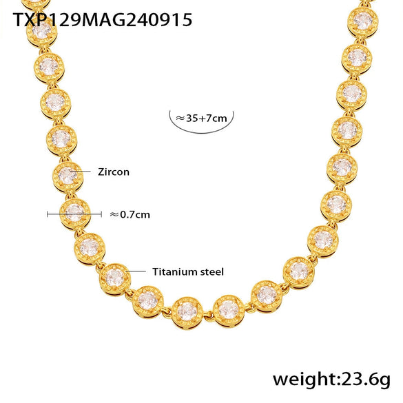 316L Stainless Steel Mixed Color 3A Zircon Bracelet And Necklace Jewelry Set With Pvd Vacuum Plating