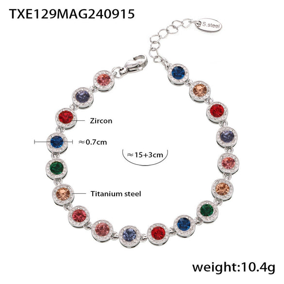 316L Stainless Steel Mixed Color 3A Zircon Bracelet And Necklace Jewelry Set With Pvd Vacuum Plating