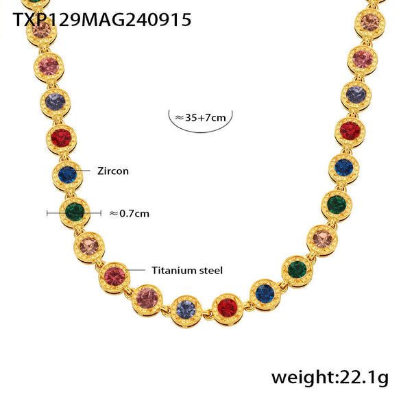 316L Stainless Steel Mixed Color 3A Zircon Bracelet And Necklace Jewelry Set With Pvd Vacuum Plating