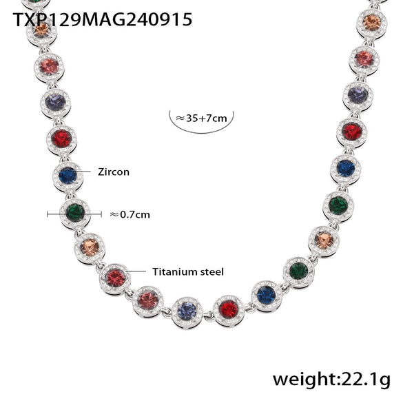 316L Stainless Steel Mixed Color 3A Zircon Bracelet And Necklace Jewelry Set With Pvd Vacuum Plating