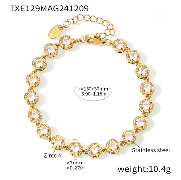 316L Stainless Steel Mixed Color 3A Zircon Bracelet And Necklace Jewelry Set With Pvd Vacuum Plating