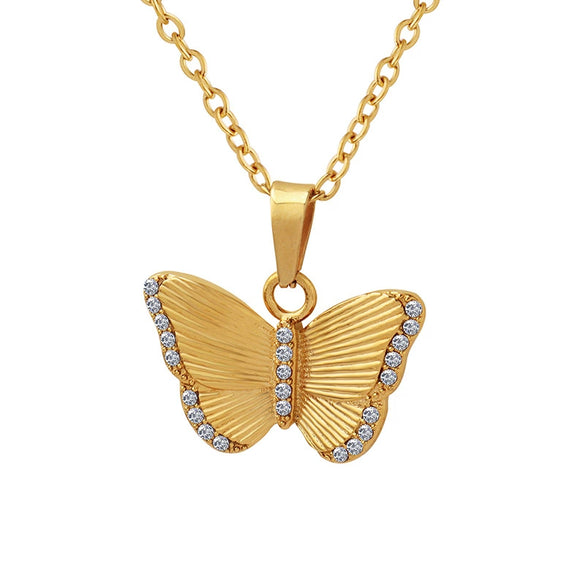 316L Stainless Steel Mixed Gem Inlay Geometric Animals Style Butterfly Pendant Electroplating Women's Necklace