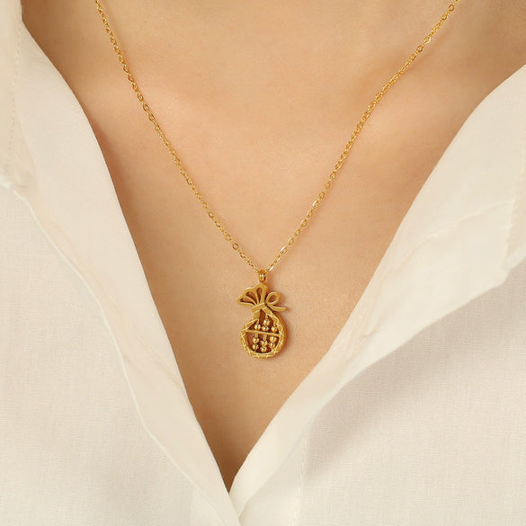 316L Stainless Steel Money Bag Pendant Necklace Electroplated Fashion Women's Light Luxury Highend Clavicle Chain