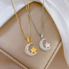 Titanium Steel Moon And Star Geometric Fashion Necklace For Women