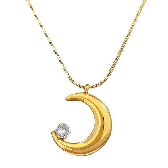 Titanium Steel Moon Zircon Geometric Cartoon Style Electroplated Unisex Necklace