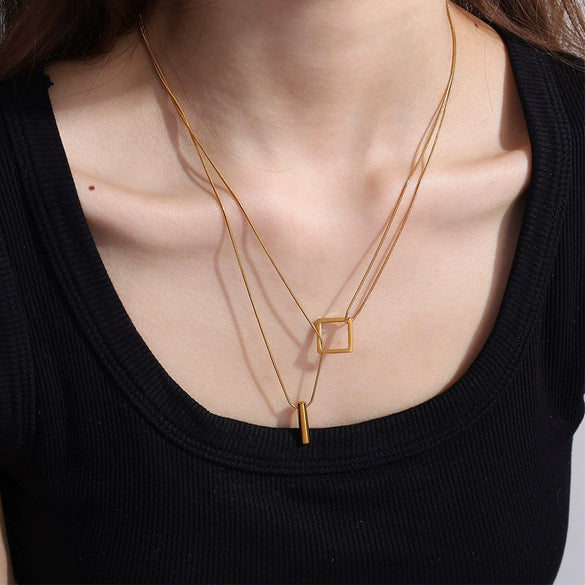 316L Stainless Steel Multi Layer Clavicle Chain Women's Fashion Cold Style Electroplated Necklace